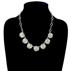 WHITE HOUSE BLACK MARKET Modern Rhinestone & Silver Dome Bib Necklace | NEW
